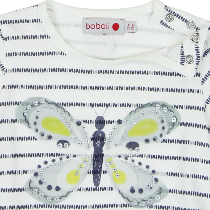 Rochie maneca scurta cu volanase, fluture cu paiete aplicat, bumbac, Boboli [3]