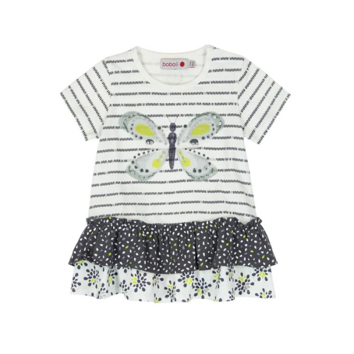 Rochie maneca scurta cu volanase, fluture cu paiete aplicat, bumbac, Boboli [1]