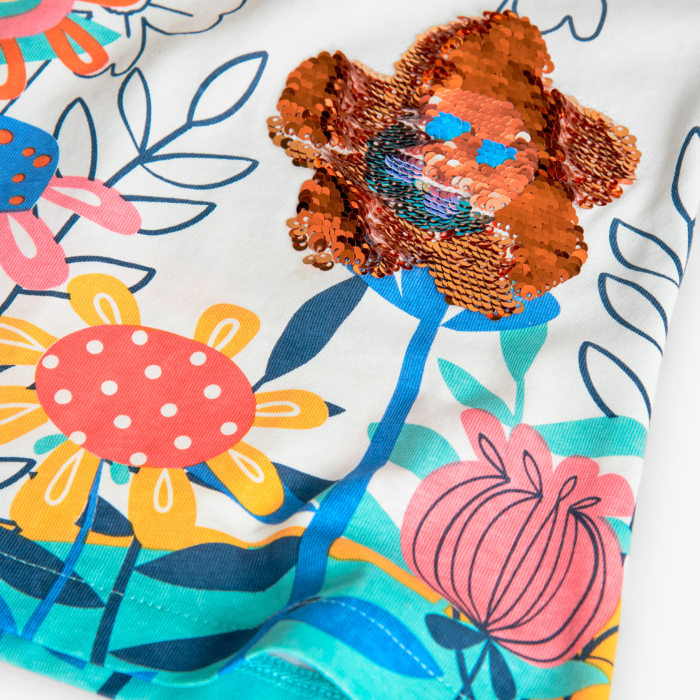 Rochie maneca scurta fete 1-8 ani, imprimeu floral cu paiete aurii, brand Boboli [4]