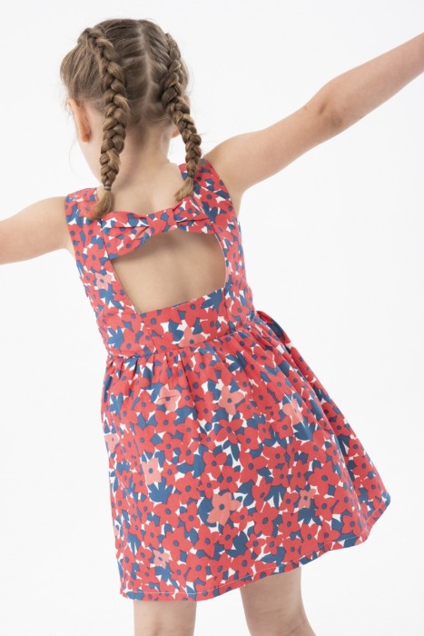 Rochie saten fetite 1-8 ani, imprimeu floral, rosie, brand BOBOLI [8]