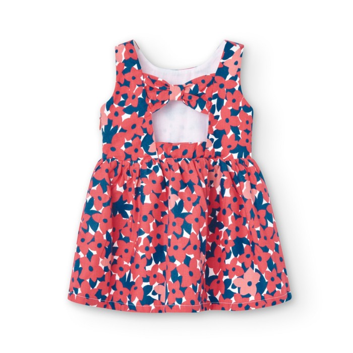 Rochie saten fetite 1-8 ani, imprimeu floral, rosie, brand BOBOLI [3]