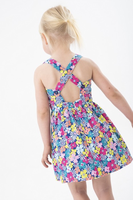 Rochie satin fete, imprimeu floral, turcoaz, Boboli [2]