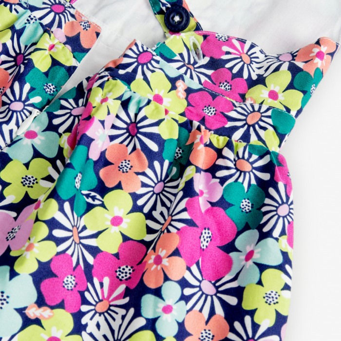 Rochie satin fete, imprimeu floral, turcoaz, Boboli [5]