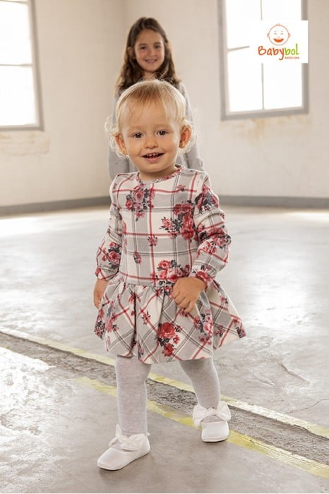 Rochie stofa cu imprimeu floral si dres asortat, Babybol [1]