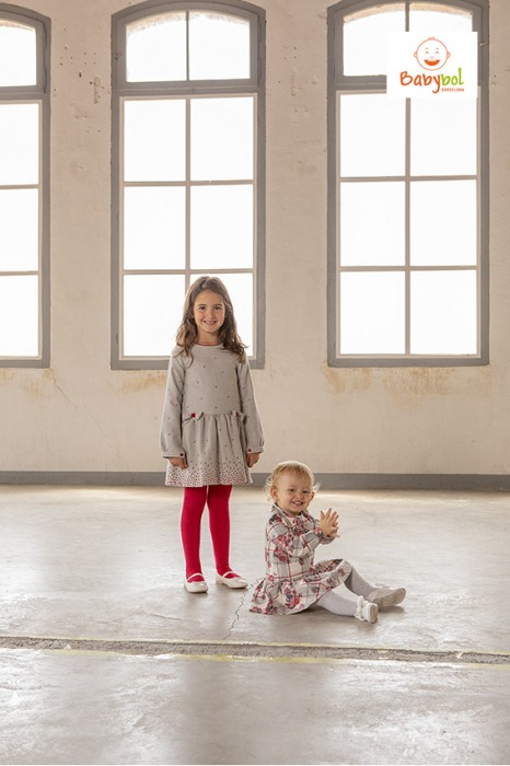 Rochie stofa fete cu fundite si dres rosu, Babybol [2]