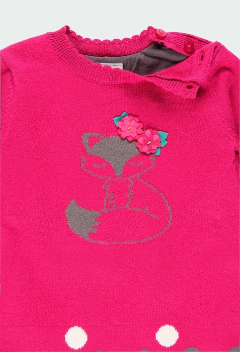 Rochie tricot fete, ciclam cu spatele din tulle gri,Boboli [2]