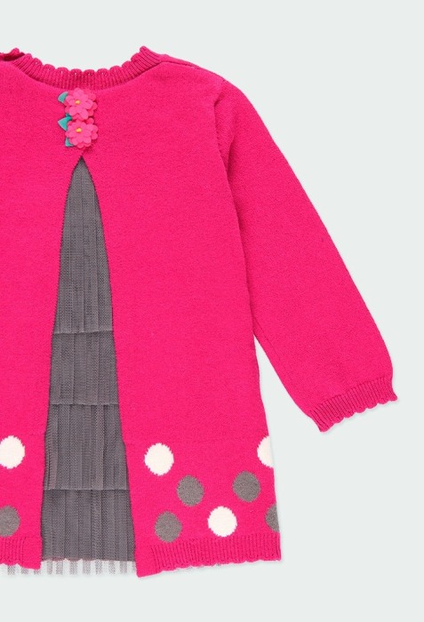 Rochie tricot fete, ciclam cu spatele din tulle gri,Boboli [4]