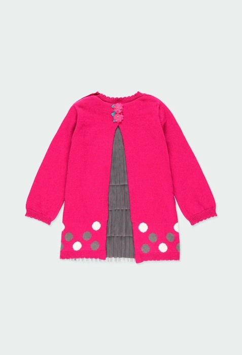 Rochie tricot fete, ciclam cu spatele din tulle gri,Boboli [3]