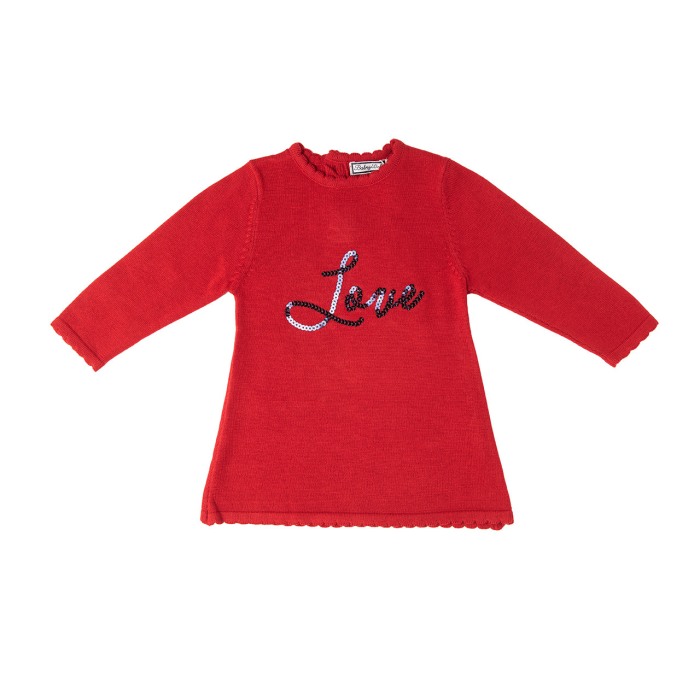 Rochie tricot fete, maneca lunga, paiete, rosie, Babybol [1]