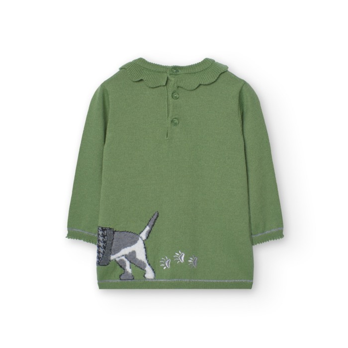 Rochie tricot fetite, broderie catel cu strasuri aplicate si perle, verde, Boboli [2]