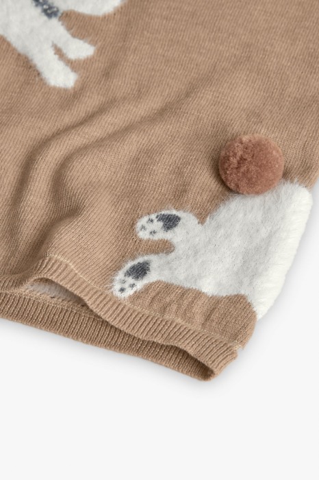 Rochie tricot fin fetite, gama CHIC, imprimeu iepurasi, bej, aplicatii strasuri, brand Boboli [6]