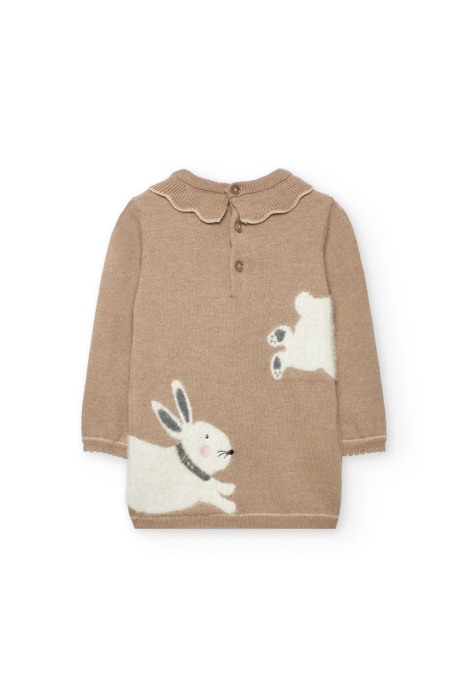 Rochie tricot fin fetite, gama CHIC, imprimeu iepurasi, bej, aplicatii strasuri, brand Boboli [4]