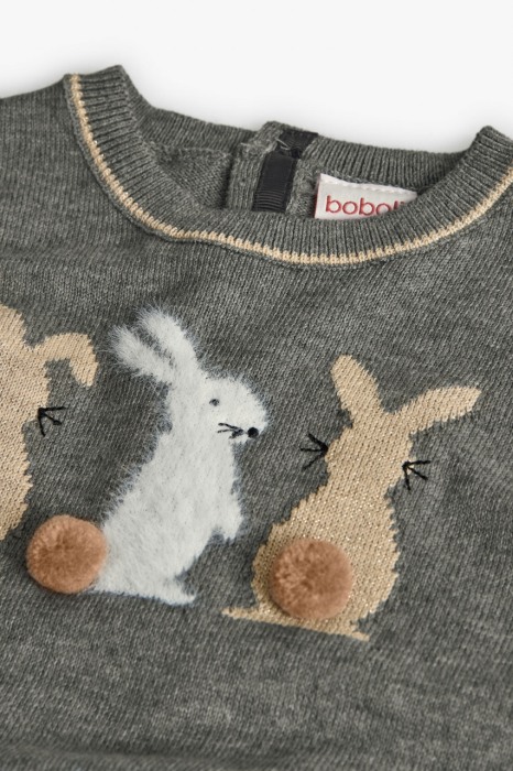 Rochie tricot fin fetite, gama CHIC, imprimeu iepurasi, fusta tulle aurie, brand Boboli [3]