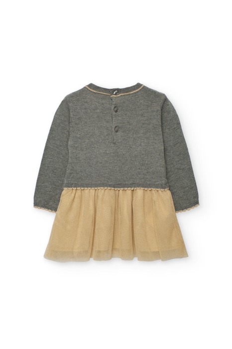 Rochie tricot fin fetite, gama CHIC, imprimeu iepurasi, fusta tulle aurie, brand Boboli [2]