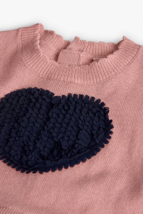 Rochie tricot fin fetite, gama CHIC, imprimeu inimioara, fusta tulle navy, roz, brand Boboli [3]