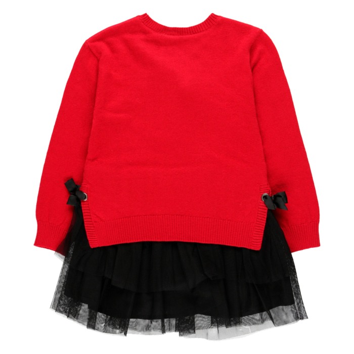 Rochie tricou cu fusta tulle neagra, broderie catel, rosie, Boboli [2]