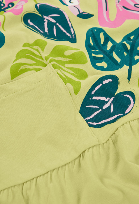 Rochie vara fetite 2-14 ani, bumbac better cotton, imprimeu flamingo, verde, brand Boboli [4]
