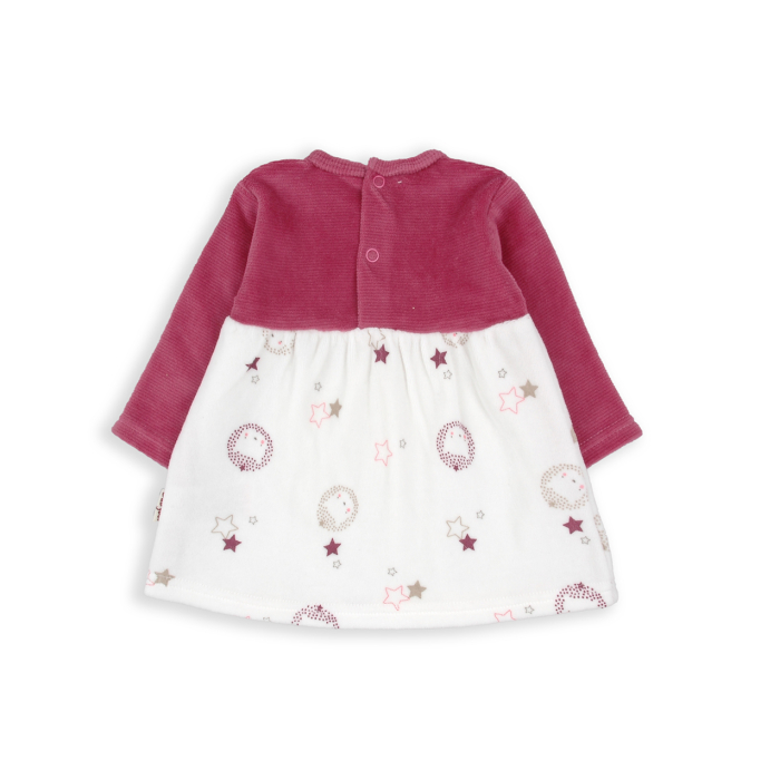 Rochita bebe fetita din bumbac catifelat, imprimeu stelute, grena, brand Babybol [2]