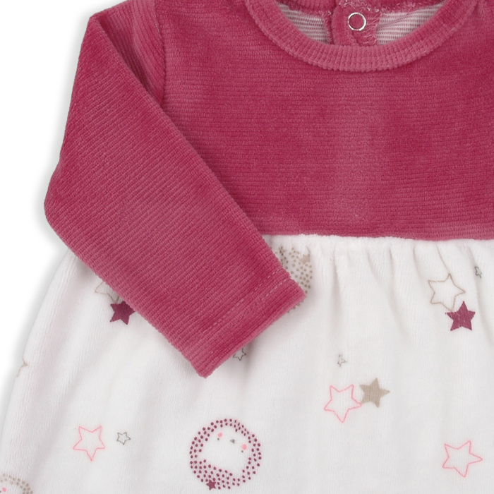 Rochita bebe fetita din bumbac catifelat, imprimeu stelute, grena, brand Babybol [3]