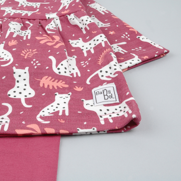 Rochita+colant+bandana bebe fetita, imprimeu pisicute, grena, brand Babybol [3]