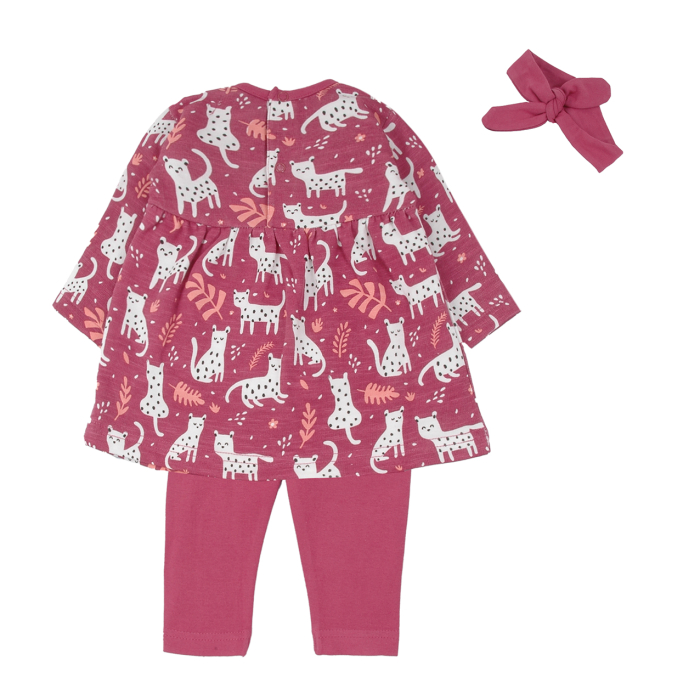 Rochita+colant+bandana bebe fetita, imprimeu pisicute, grena, brand Babybol [2]