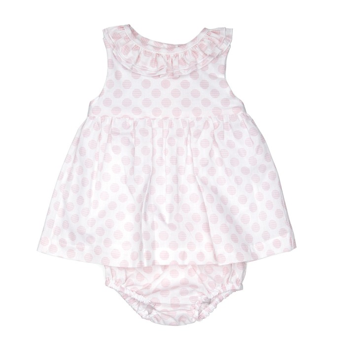 Rochita poplin cu chilot bebe fetita, buline roz, Babybol [1]