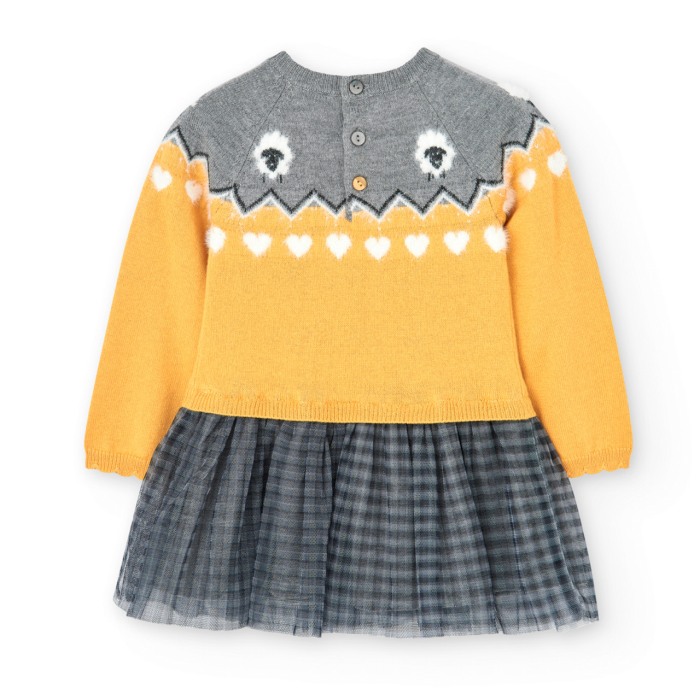 Rochita tricot cu fusta tulle gri, model oite, galbena, Boboli [3]