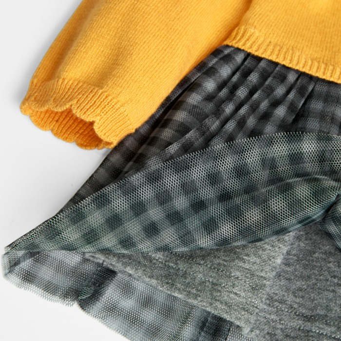 Rochita tricot cu fusta tulle gri, model oite, galbena, Boboli [4]