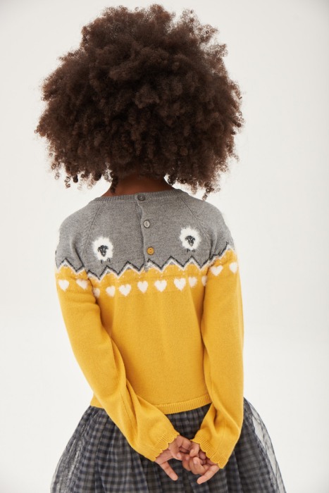 Rochita tricot cu fusta tulle gri, model oite, galbena, Boboli [8]