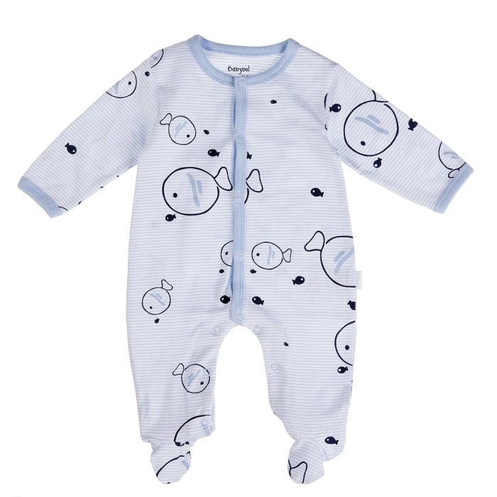 Salopeta bebe baiat,imprimeu pestisori, dungi blue [1]