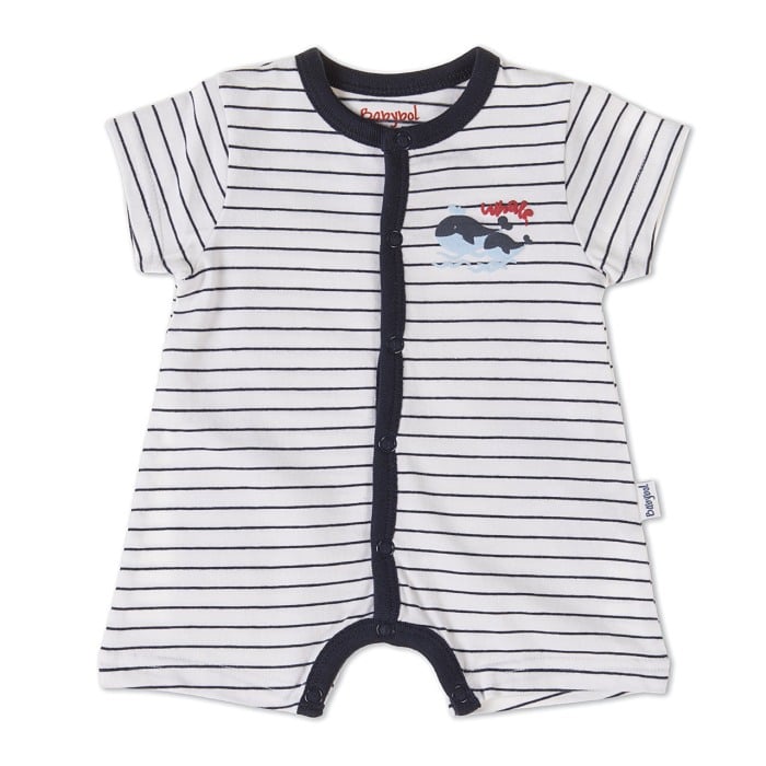 Salopeta bebe baiat maneca scurta, dungi navy, Babybol [1]