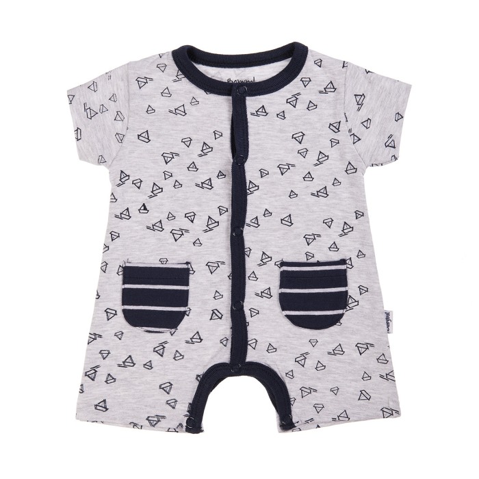 Salopeta bebe baiat maneca scurta, imprimeu barcute, Babybol [1]