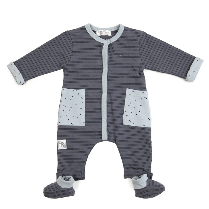 Salopeta bebe bumbac cu botosei detasati , bleu/gri, Babybol [1]