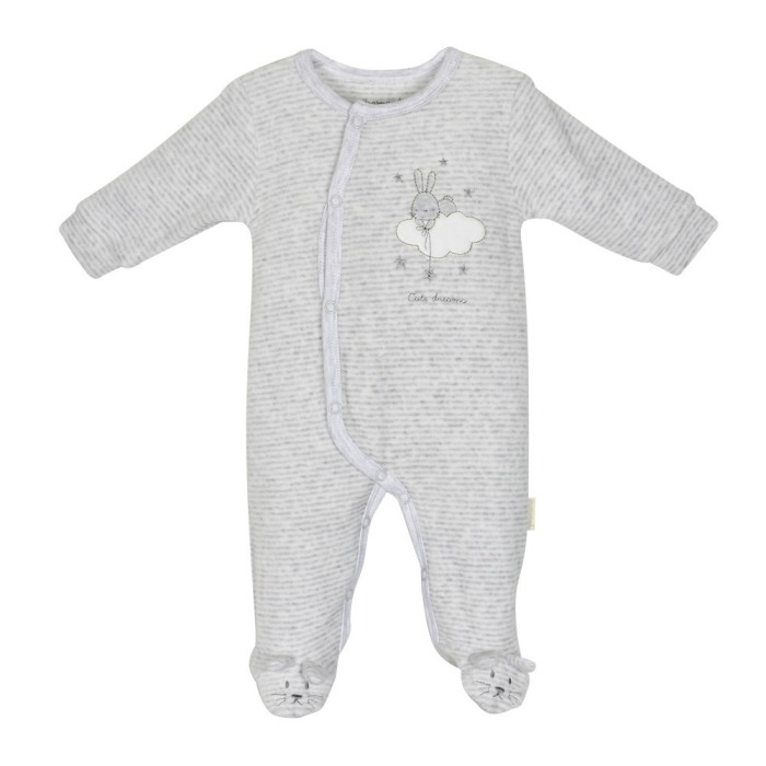 Salopeta bebe catifea Babybol, gri, broderie iepuras [1]