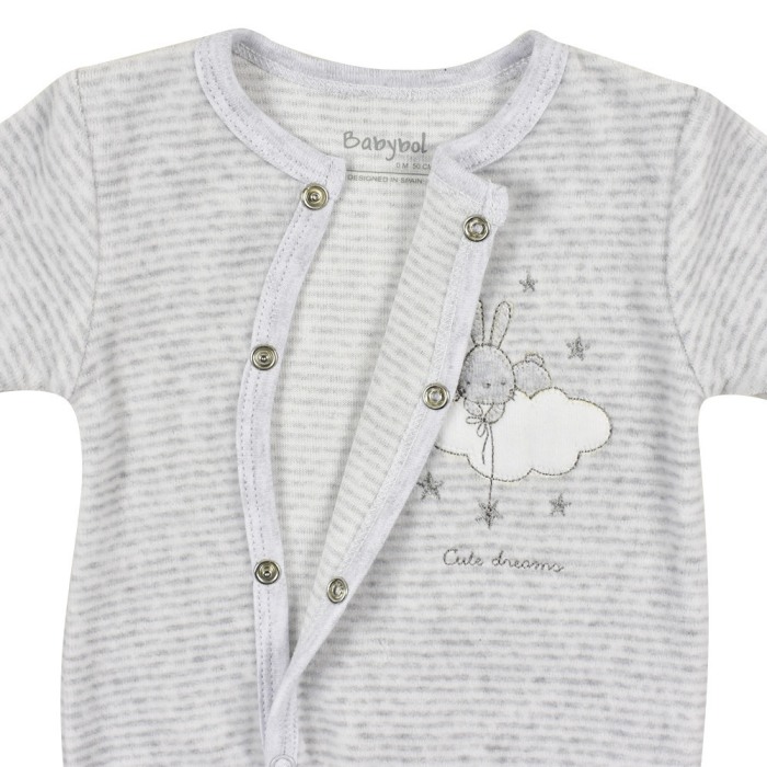Salopeta bebe catifea Babybol, gri, broderie iepuras [3]