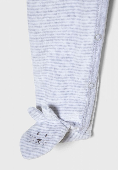 Salopeta bebe catifea Babybol, gri, broderie iepuras [4]