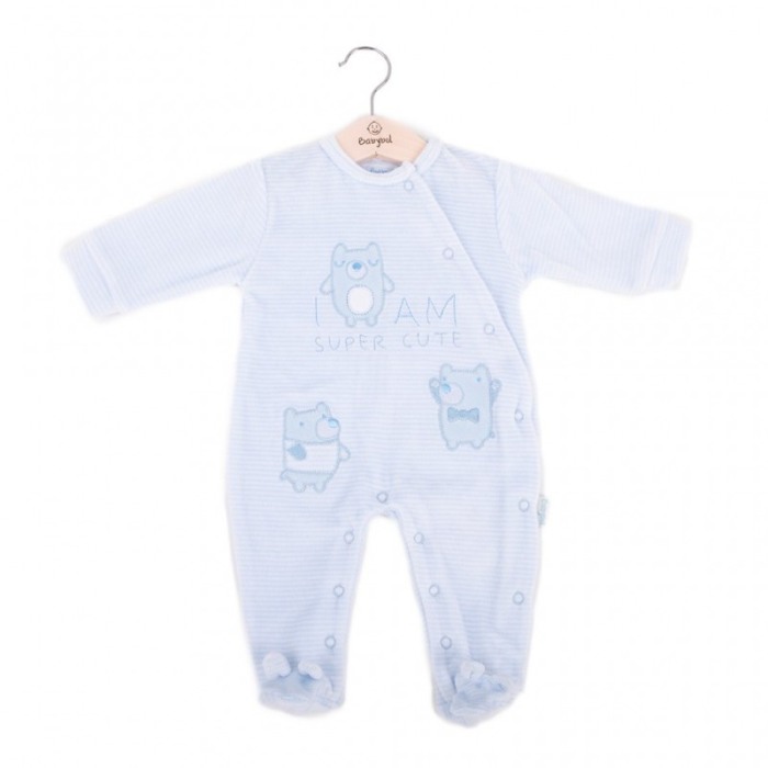 Salopeta bebe catifea , dungi fine bleu , broderie animalute , Babybol [1]