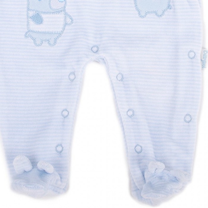 Salopeta bebe catifea , dungi fine bleu , broderie animalute , Babybol [3]