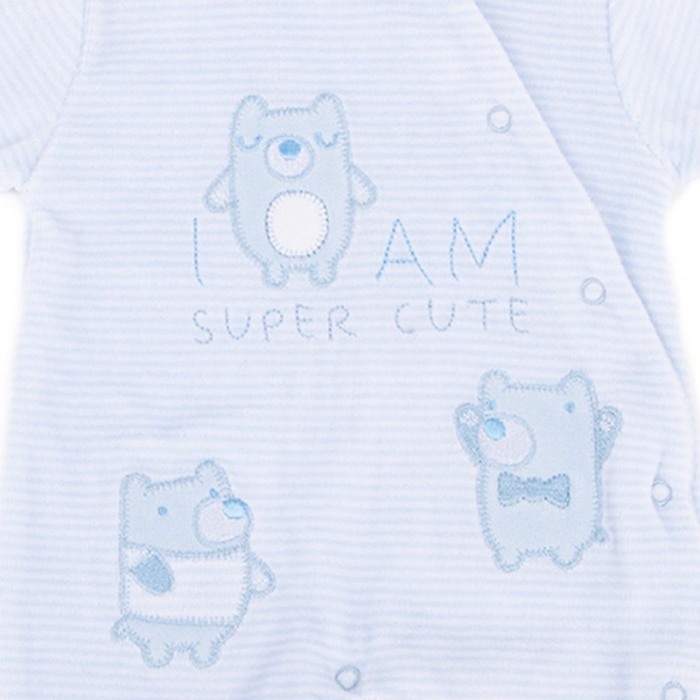 Salopeta bebe catifea , dungi fine bleu , broderie animalute , Babybol [2]
