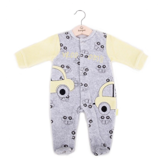 Salopeta bebe catifea , imprimeu masinute,gri/fistic, Babybol [2]