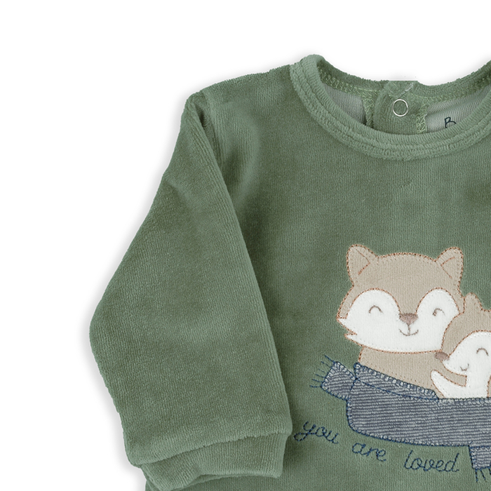 Salopeta bebe cu botosei, bumbac catifelat, broderie animale, verde, brand Babybol [3]