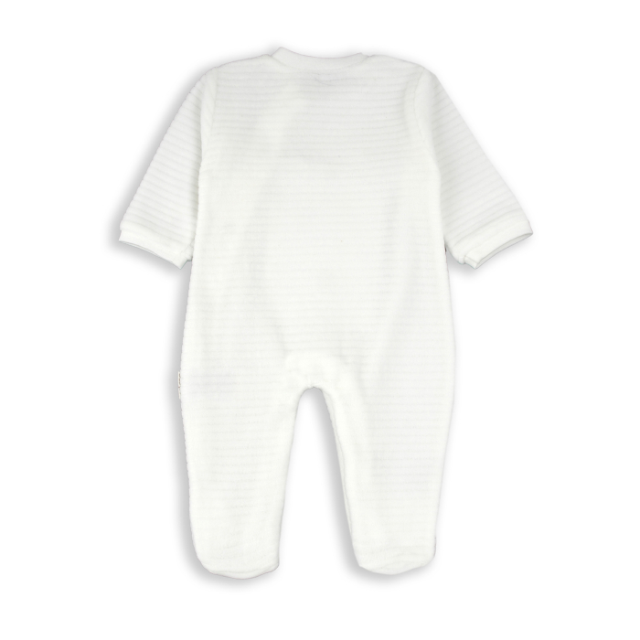 Salopeta bebe cu botosei, bumbac catifelat, broderie ursulet, ivoire, brand Babybol [2]