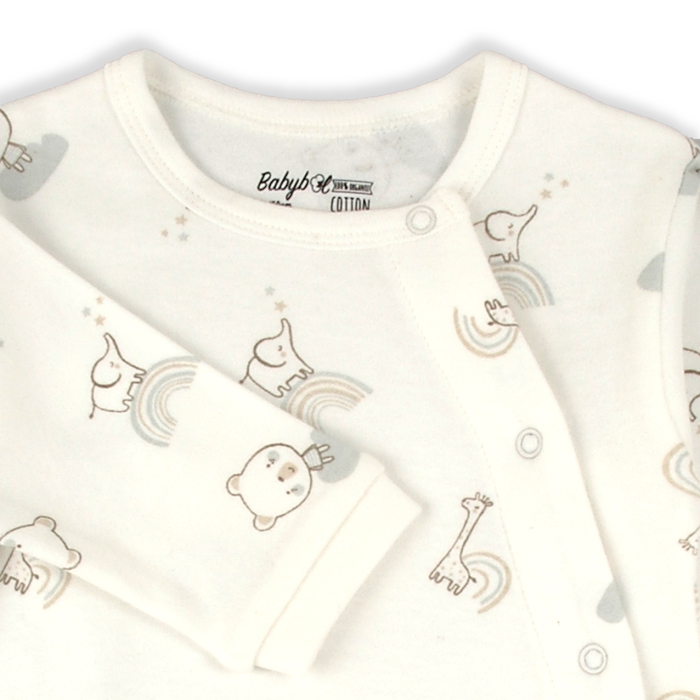 Salopeta bebe cu botosei, bumbac organic, animal print, ivoire, brand Babybol [3]