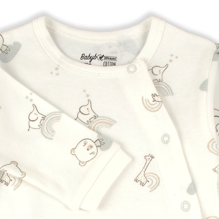 Salopeta bebe cu botosei, bumbac organic, animal print, ivoire, brand Babybol [3]
