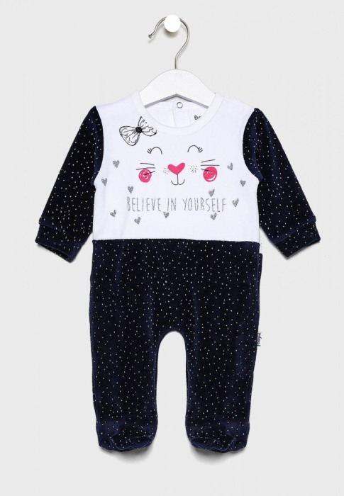 Salopeta bebe fetita catifea, imprimeu pisicuta, navy, Babybol [1]