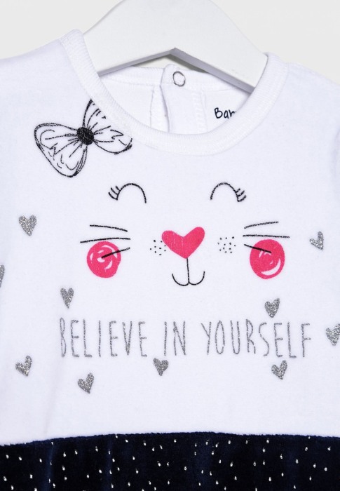 Salopeta bebe fetita catifea, imprimeu pisicuta, navy, Babybol [2]