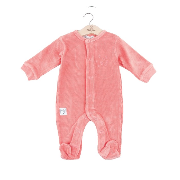 Salopeta bebe fetita cu botosei, bumbac catifelat, corai, Babybol [1]