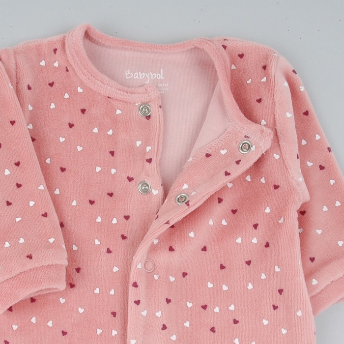 Salopeta bebe fetita cu botosei, bumbac catifelat, imprimeu inimioare, roz, Babybol [3]