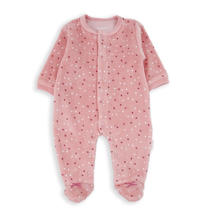 Salopeta bebe fetita cu botosei, bumbac catifelat, imprimeu inimioare, roz, Babybol [1]