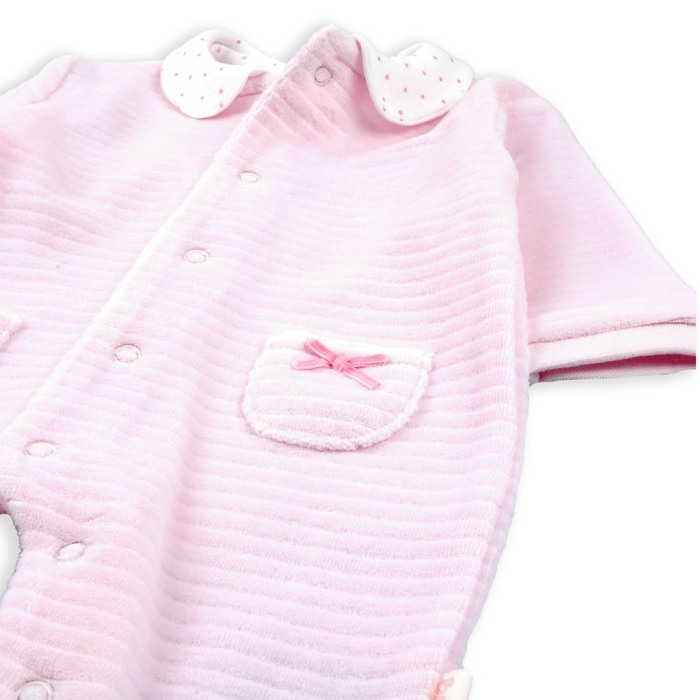 Salopeta bebe fetita cu botosei, bumbac catifelat, roz, Babybol [3]
